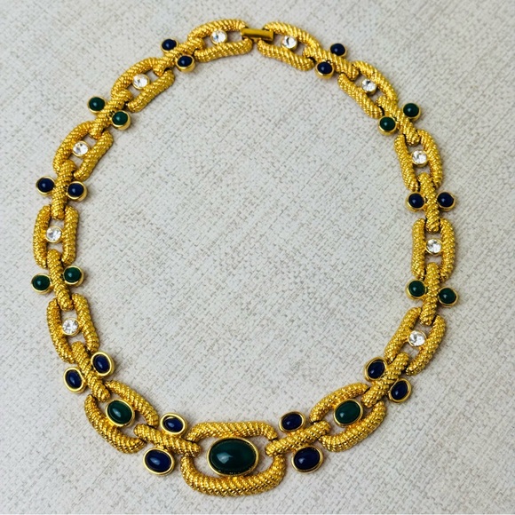 Vintage Byzantine style Mogul Gold Tone CH Carolina Herrera Statement Necklace - Picture 9 of 10